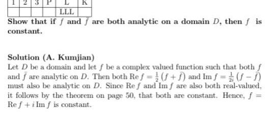 3 P LLL Show that if f and f are both analytic on a domain D