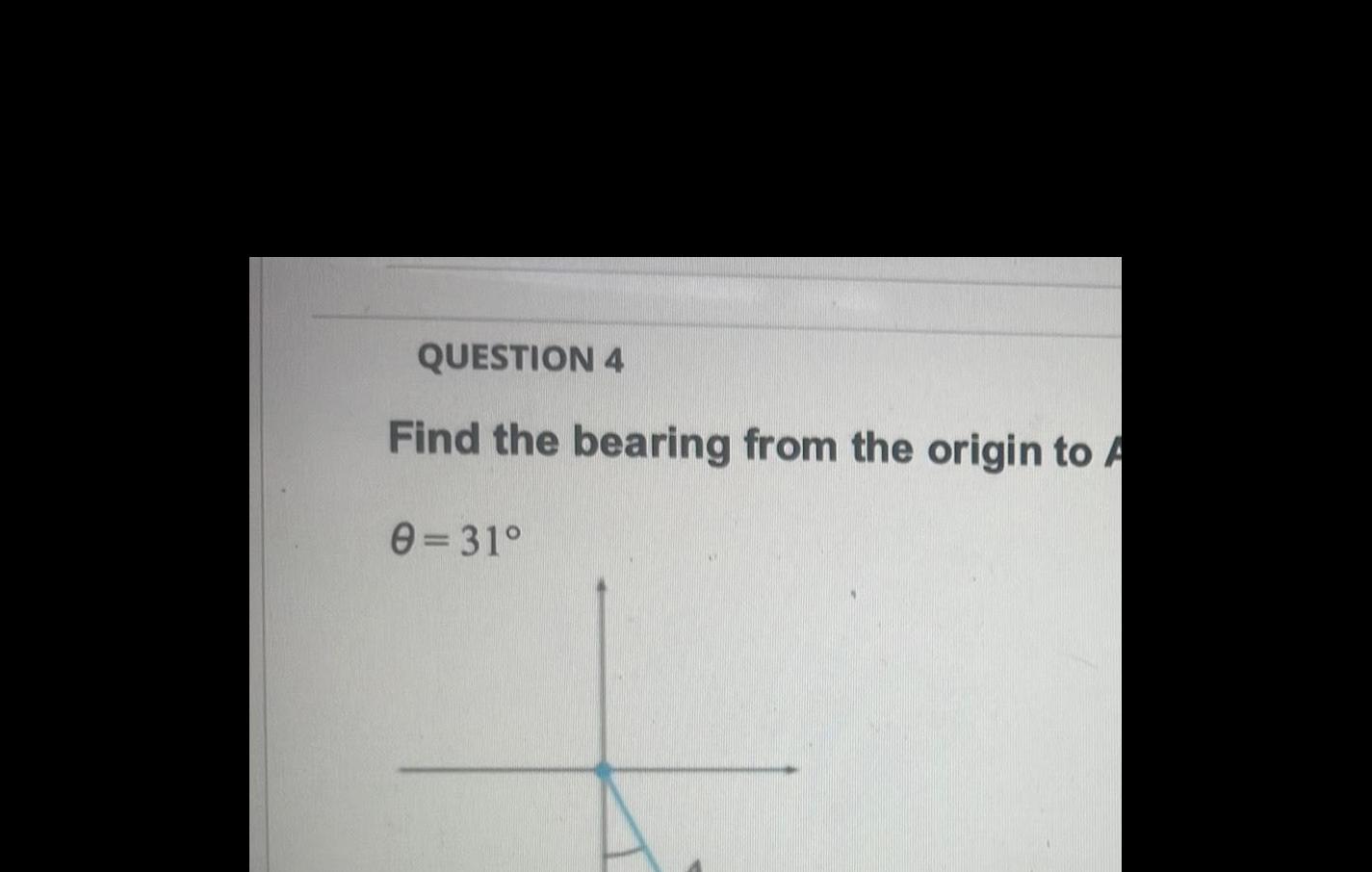 QUESTION 4 Find the bearing from the origin to A 0 31