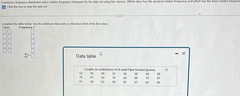 Construct a frequency distribution and a relative frequency