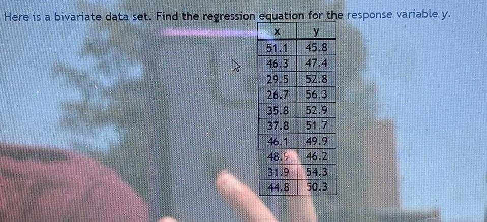 Here is a bivariate data set Find the regression equation