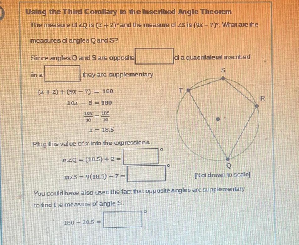 Using the Third Corollary to the Inscribed Angle Theorem The