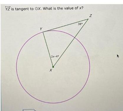 YZ is tangent to OX What is the value of x Y 2x 4 38 Z