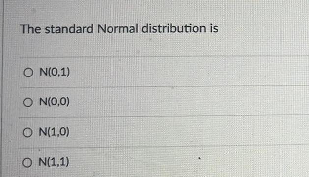 The standard Normal distribution is O N 0 1 O N 0 0 ON 1 0 ON 1 1