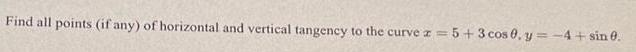 Find all points if any of horizontal and vertical tangency to the curve z 5 3 cos 0 y 4 sin 0