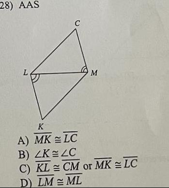 28 AAS L C K A MK LC B LK LC C KL D LM M CM or MK LC ML