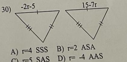 30 2r 5 HH H 15 7r A 4 SSS B 1 2 ASA SAS D 4 AAS