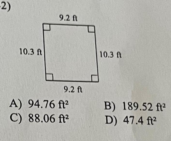 2 10 3 ft 9 2 ft 9 2 ft A 94 76 ft C 88 06 ft 10 3 ft B 189 52 ft D 47 4 ft