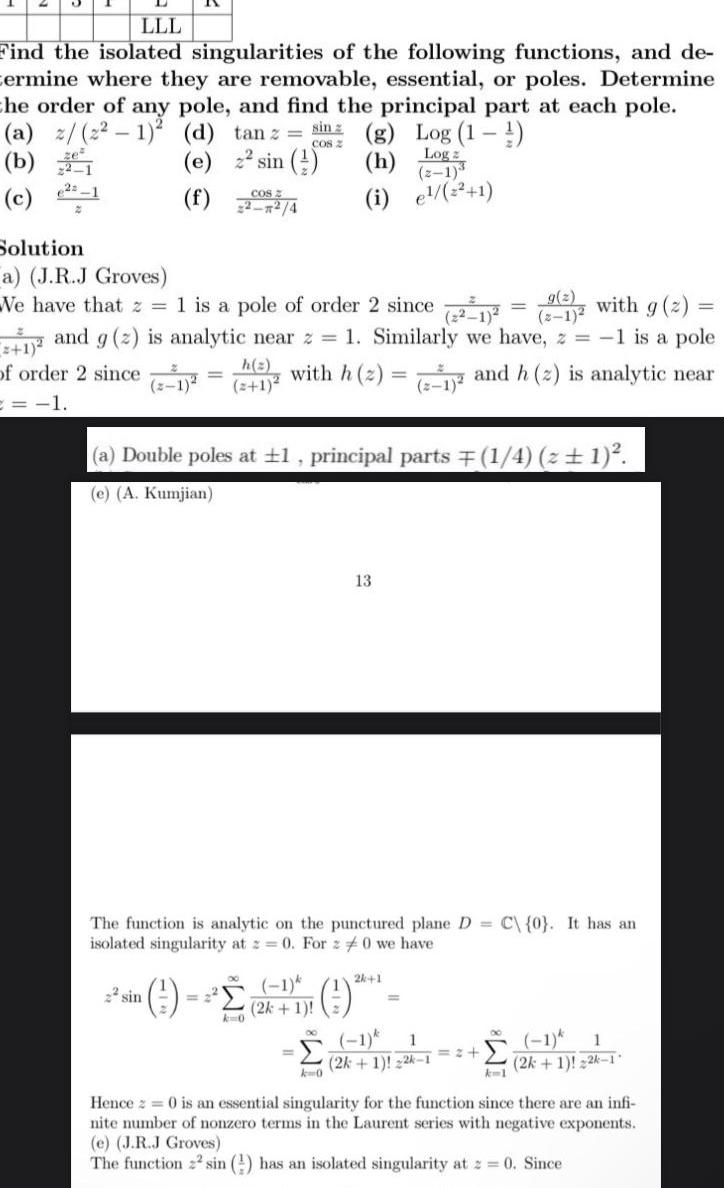 LLL Find the isolated singularities of the following