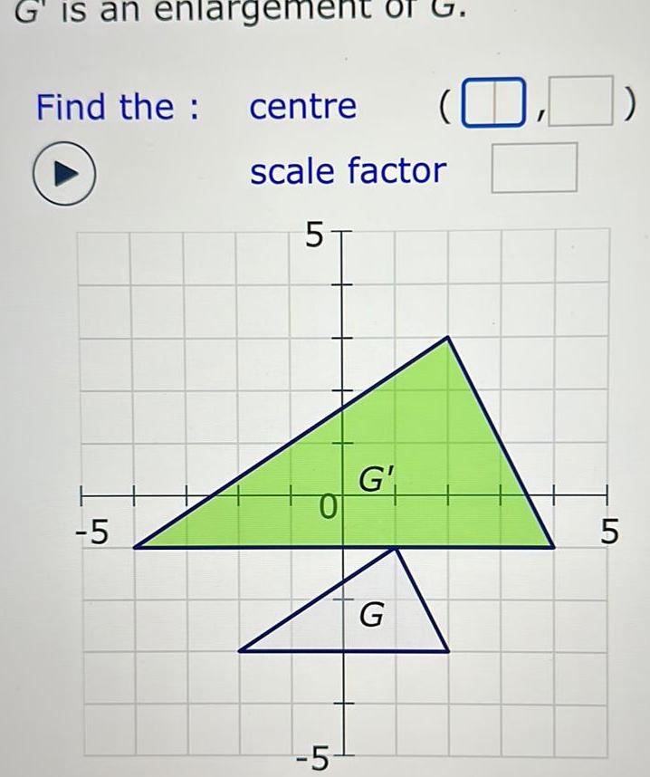 G is an enlargement OT Find the centre 5 scale factor 5 O 5 G G D 5