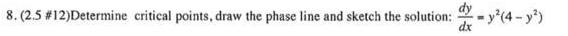 8 2 5 12 Determine critical points draw the phase line and sketch the solution y 4 y dx