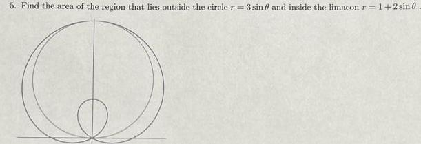 5 Find the area of the region that lies outside the circle r 3 sin 0 and inside the limacon r 1 2 sin