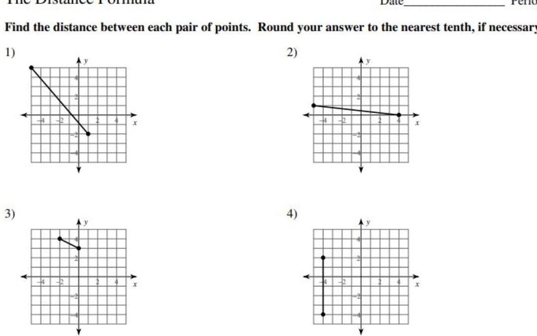 Find the distance between each pair of points Round your answer to the nearest tenth if necessary 1 2 3