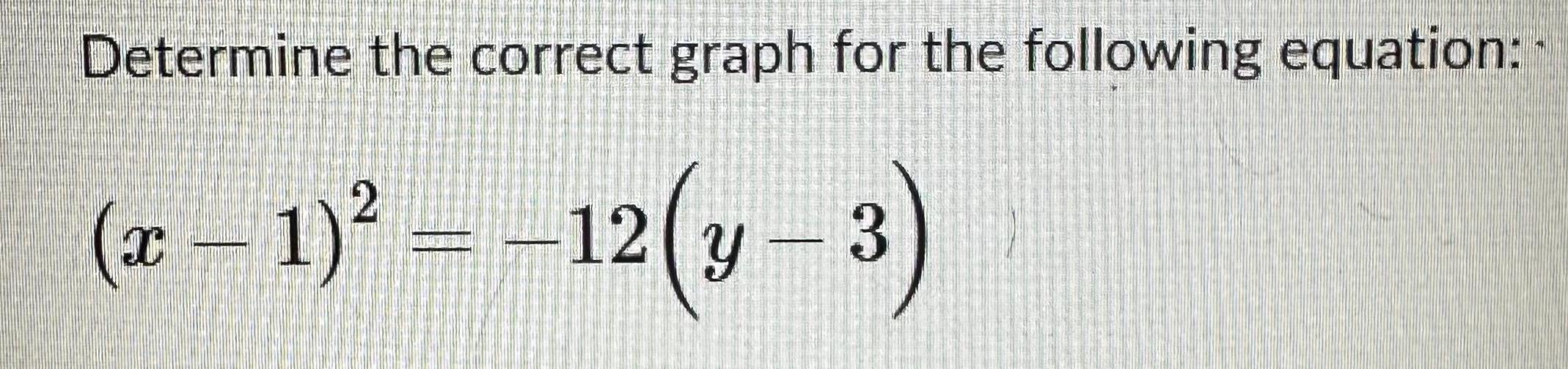 Determine the correct graph for the following equation x 1 12 y 3