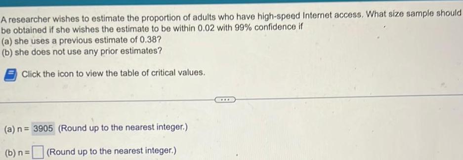 A researcher wishes to estimate the proportion of adults who