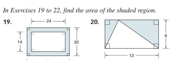 In Exercises 19 to 22 find the area of the shaded region 19 24 20 1 14 20 12 6