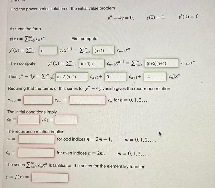 Find the power series solution of the initial value problem