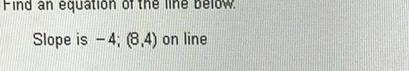 Find an equation of the line below Slope is 4 8 4 on line