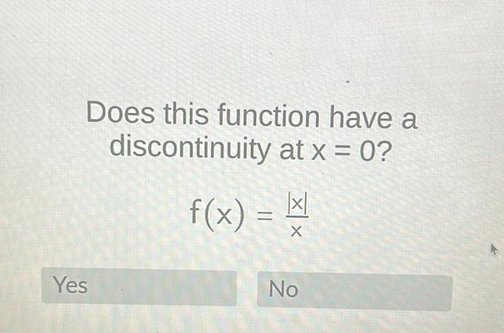 Does this function have a discontinuity at x 0 Yes f x x X No