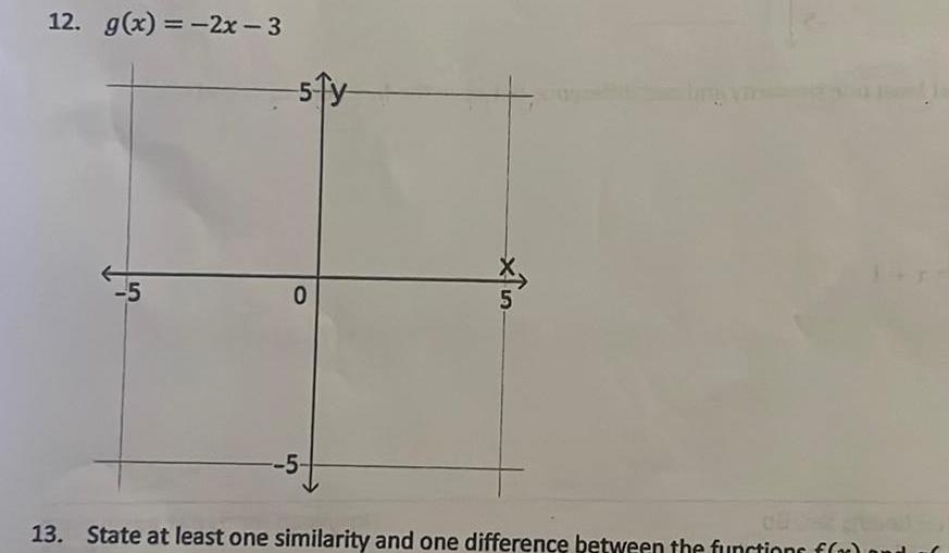 12 g x 2x 3 5 0 5 5 13 State at least one similarity and one difference between the functions for