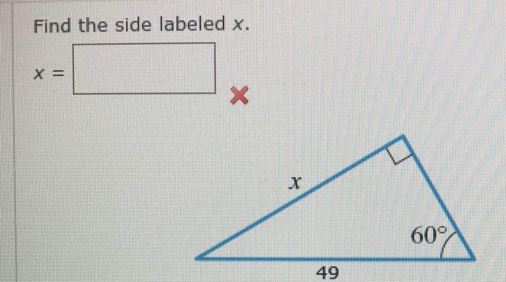 Find the side labeled x X X 60