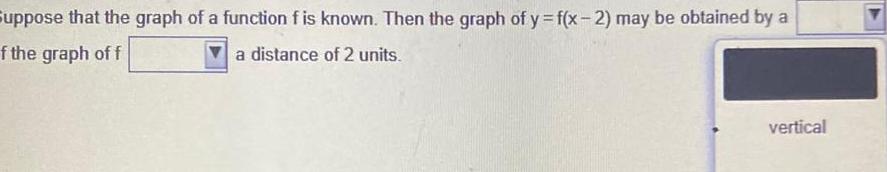 Suppose that the graph of a function f is known Then the graph of y f x 2 may be obtained by a f the graph of f a distance of 2 units vertical