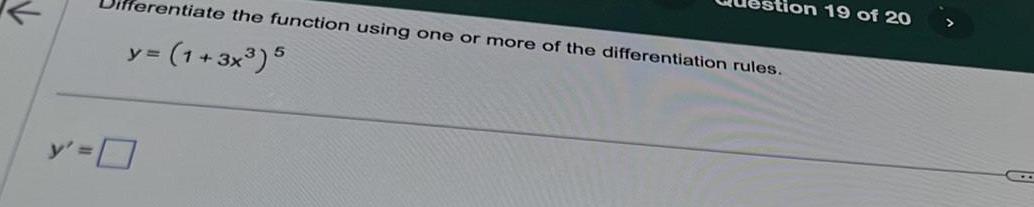 erentiate the function using one or more of the differentiation rules 1 3x 5 y ion 19 of 20