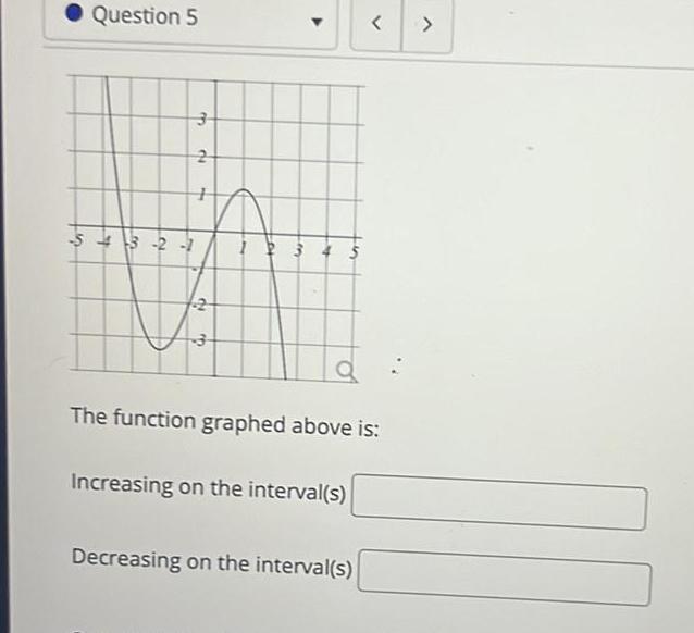 ir Question 5 3 2 1 3 2 My 2 3 2 3 4 S Increasing on the interval s a The function graphed above is Decreasing on the interval s