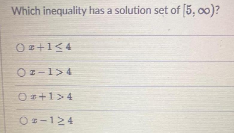 Which inequality has a solution set of 5 00 0 1 4 0 1 4 0 1 4 02 124