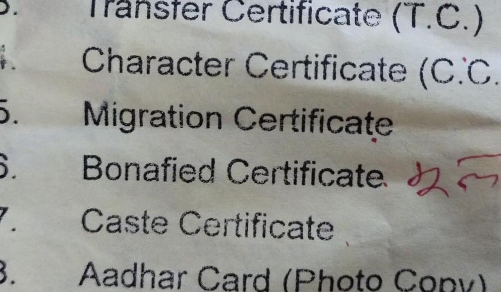 4 5 6 7 3 Transter Certificate T C Character Certificate C C Migration Certificate Bonafied Certificate Caste Certificate Aadhar Card Photo Copy