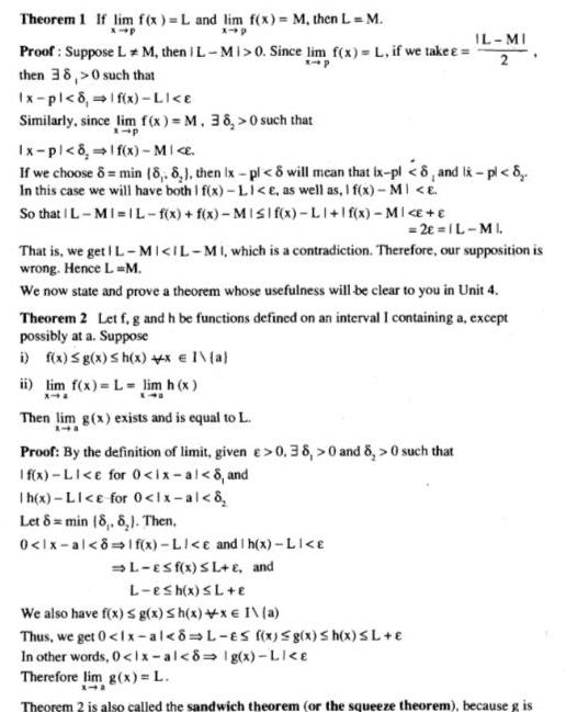 Theorem 1 If lim f x L and lim f x M then L M x p x p IL MI