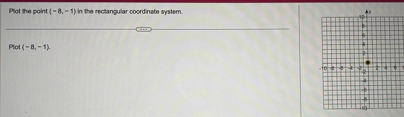 Plot the point 8 1 in the rectangular coordinate system Plot 8 1 10 B 6 10 B 2 Ay 6 40