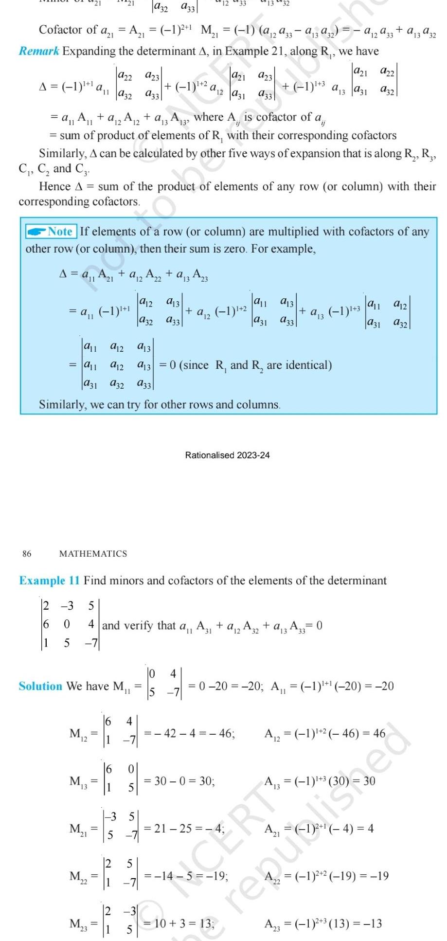 a32a33 Cofactor of a21 A 1 M 1 a 2a33a 3 a Remark Expanding