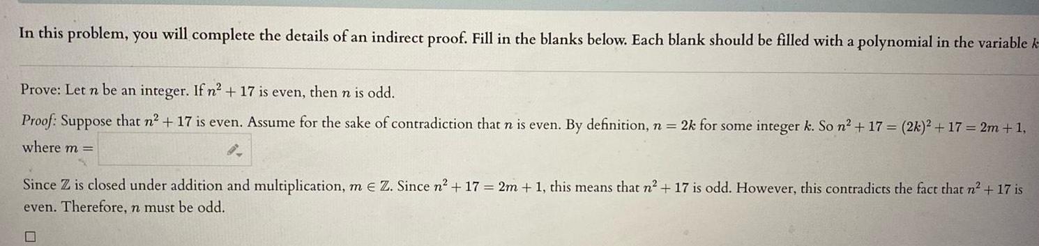 In this problem you will complete the details of an indirect