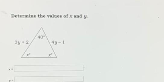 Determine the values of x and y 3y 2 40 4y 1