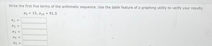 Write the first five terms of the arithmetic sequence Use the table feature of a graphing utility to verify your results as 15 814 91 5 a 32 03 34 as