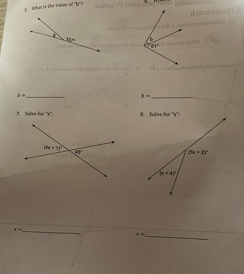 5 What is the value of b b 7 Solve for x X 4x 1 157 45 salta inship b tal B 1 zounidony G b 51 il noy nad W X nowomoll E 518 lun wred gim 8 Solve for x x 4 O 5x 2