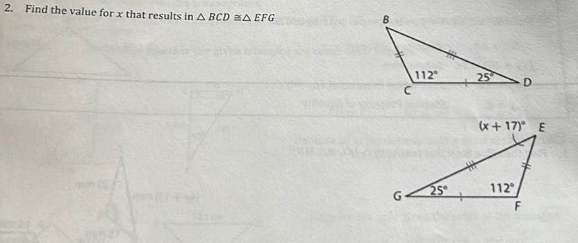 2 Find the value for x that results in ABCD A EFG C 112 G 25 H 25 D x 17 E 112 F