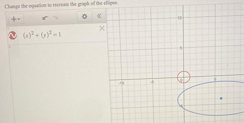 Change the equation to recreate the graph of the ellipse 2 x y 1 X 10 5 10 5 O 10