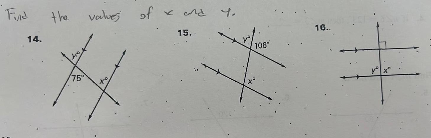 Find 14 the 40 75 values of to 15 106 16 y