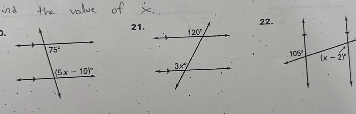 ind D the value of x 75 5x 10 21 120 I 3x 22 105 x 2