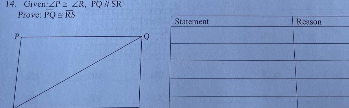 14 Given ZP ZR PQ II SR Prove PQRS P Statement Reason