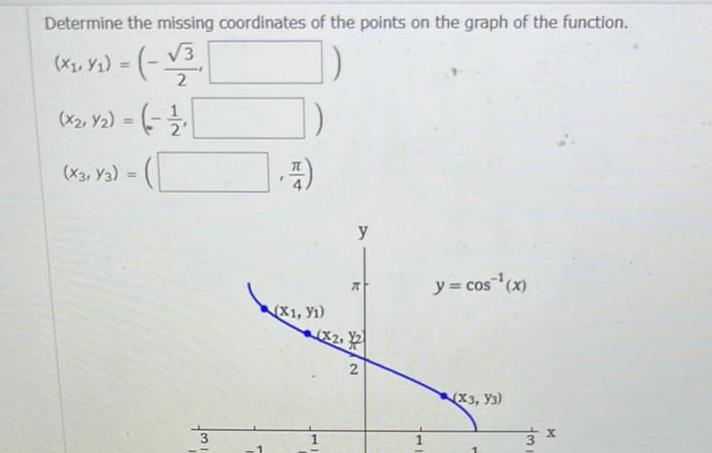 Determine the missing coordinates of the points on the graph of the function X X 3 x 2 X2 Y2 1 X3 Y3 ym 7 1 X1 y1 y R 22 7 45 y cos x X3 Y3 3 x