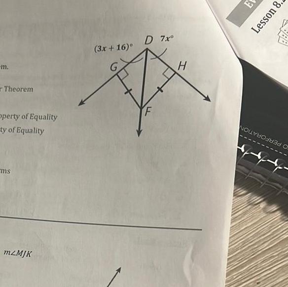 m Theorem Operty of Equality ty of Equality ms mzMJK 3x 16 D 7x F H E Lesson 8 NOREER O