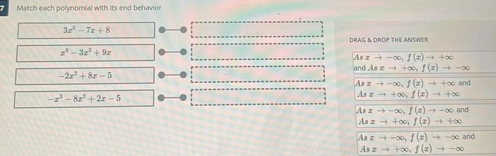 7 Match each polynomial with its end behavior 32 7x 8 2 3x