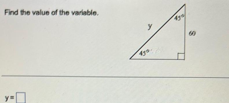 y Find the value of the variable 450 450 y 60